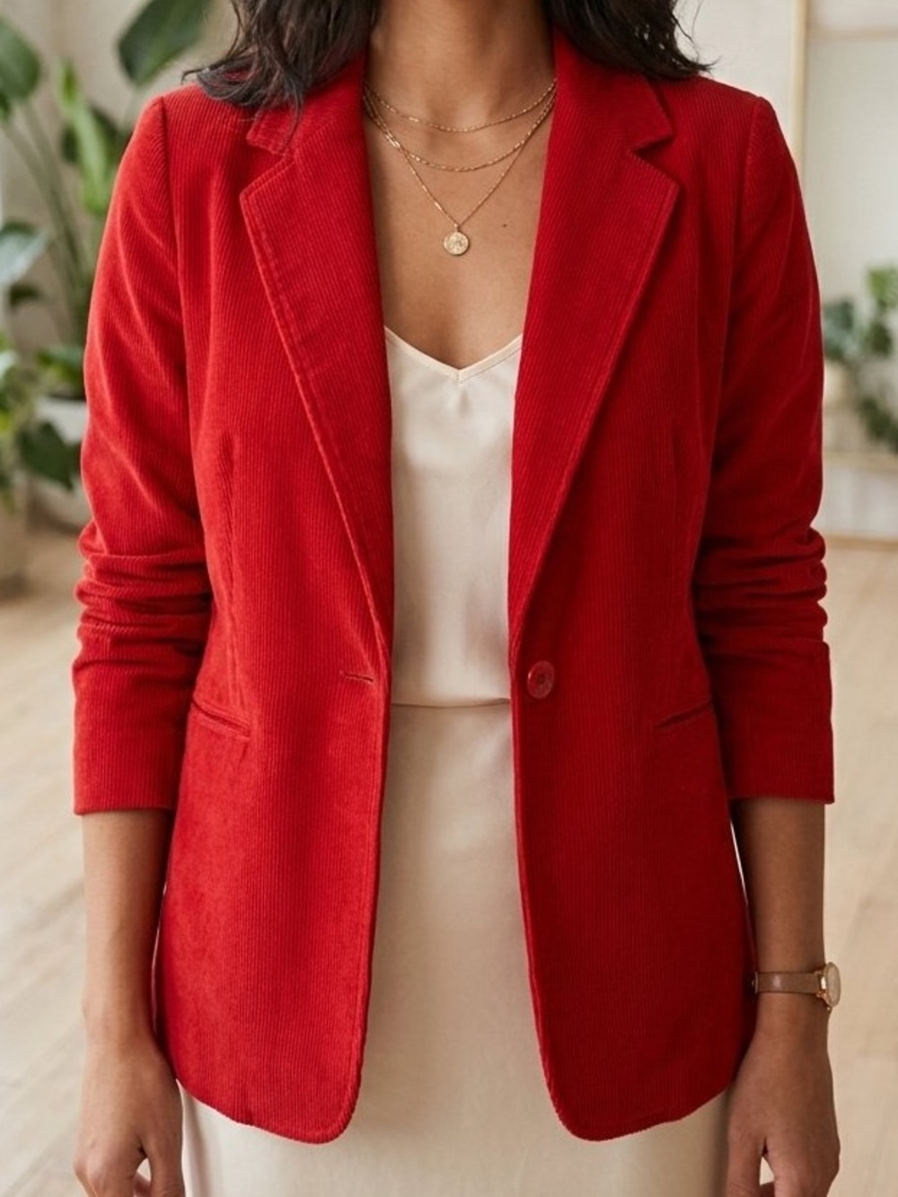 Denim & Co. Red Corduroy Blazer Jacket - Size L (EUC)